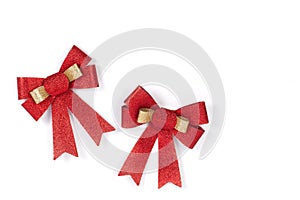 Red and golden Ribbon Bow isolated on White Background