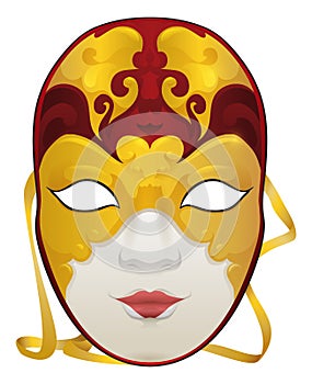 Red and golden Volto mask for Venetian Carnival, Vector illustration photo