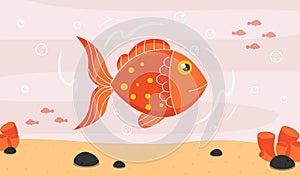 Red goldfish under water vector concept