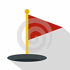 Red golf flag icon, flat style