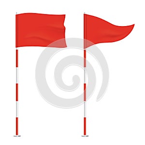 Red golf flags isolated on background.