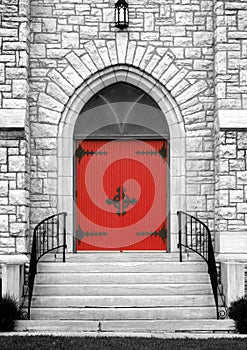 Red gothic church door