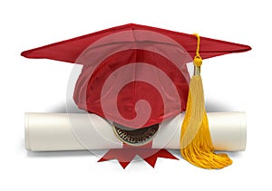 Red Grad Hat and Diploma