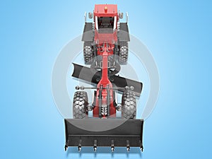 Red grader to align the road top view 3D rendering on blue background with shadow