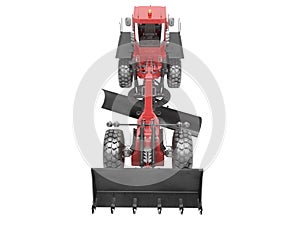 Red grader to align the road top view 3D rendering on white background no shadow