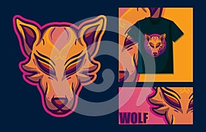 Red gradient fox vector illustration for tshirt and apparel design