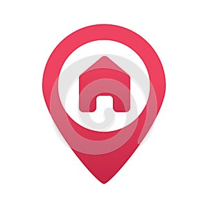 Red gradient house pointer pin location icon