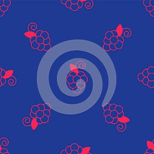 Red Grape fruit icon isolated seamless pattern on blue background. Vector