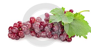 Red grape with leaf isolated on white background