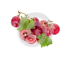Red grape with leaf isolated on white background