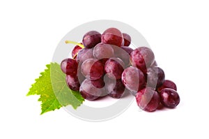 Red grape with leaf isolated on white background