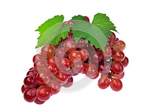 Red grape with leaf isolated on white background