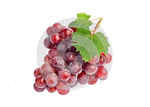 Red grape with leaf isolated on white background