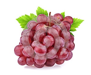 Red grape with leaves isolated on white background. Studio shot