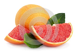 Red grapefruit with leaf
