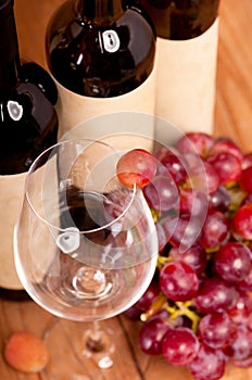 Red grapes berry in glass.