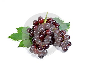 Red grapes and leaves isolated on white background