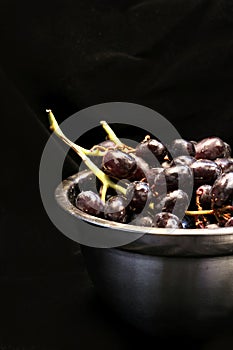 Red Grapes in Metal Bowl