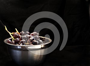 Red Grapes in Silver Bowl