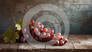 Red grapes still life on rustic grunge background