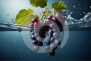 Red grapes with water splash. Food photography.