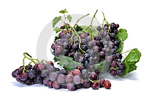 Red grapes on white background.