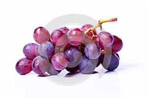 red grapes on a white background with a stem, in the style of dark purple