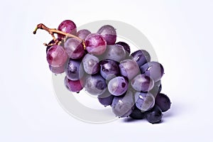 red grapes on a white background with a stem, in the style of dark purple