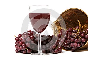 Red grapes and wine