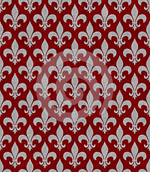 Red and Gray Fleur De Lis Textured Fabric Background