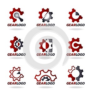 Red and gray Gear logo vector set design