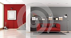 Red and gray modern living room