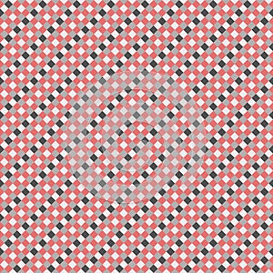 Red Gray White Seamless Small Diagonal French Checkered Pattern. Little Inclined Colorful Fabric Check Pattern Background. 45