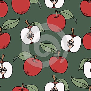 Red and green apple illustration pattern background, vector