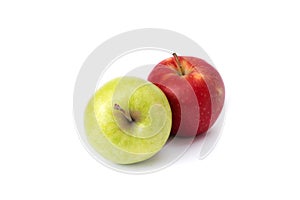 Red and green apple on a white background. Green and red apples juicy on an isolated background. A group of two apples on a white