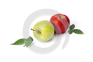 Red and green apple on a white background. Green and red apples juicy on an isolated background. A group of two apples with green