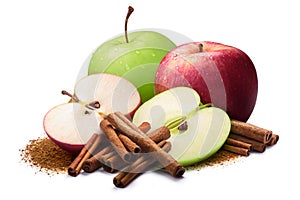 Red and green apples with cinnamon, paths