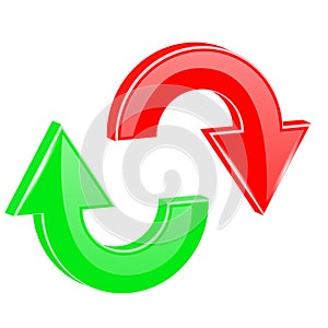 Red and green arrows set. Shiny 3d web icons in circular motion. Recycle symbol