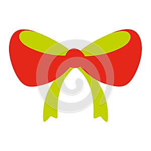 Red and Green baby bow tie icon. Flat illustration of color ribbon bow. Vector icon for web isolated on white. Birthday and