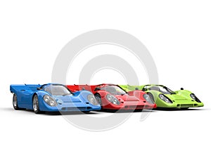 Red, Green and Blue awesome vintage race cars - beauty shot