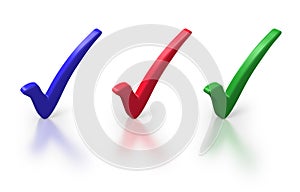 Red, green and blue check marks