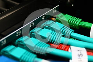 Red, green and blue ethernet cables