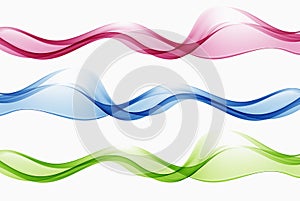 Red, green and blue flow of wavy lines, abstract wave background. Set of vector waves.