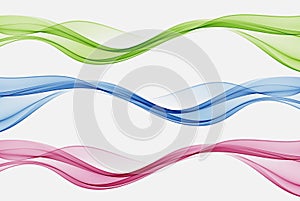 Red, green and blue flow of wavy lines, abstract wave background. Set of vector waves.