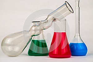 Red green blue.glass laboratory flasks