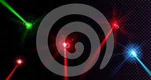 Red, green and blue laser beams with glow effect