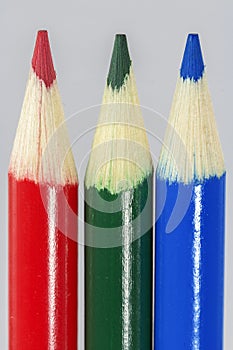 Red Green Blue pencils macro shot