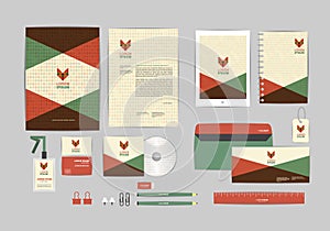 Red, green and brown with triangle corporate identity template for your business