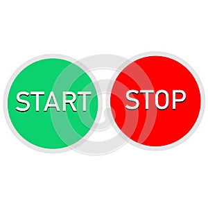 Red and green button on white background. start and stop button set. round web buttons