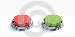 Red and green buttons made of metal and plastic 3D